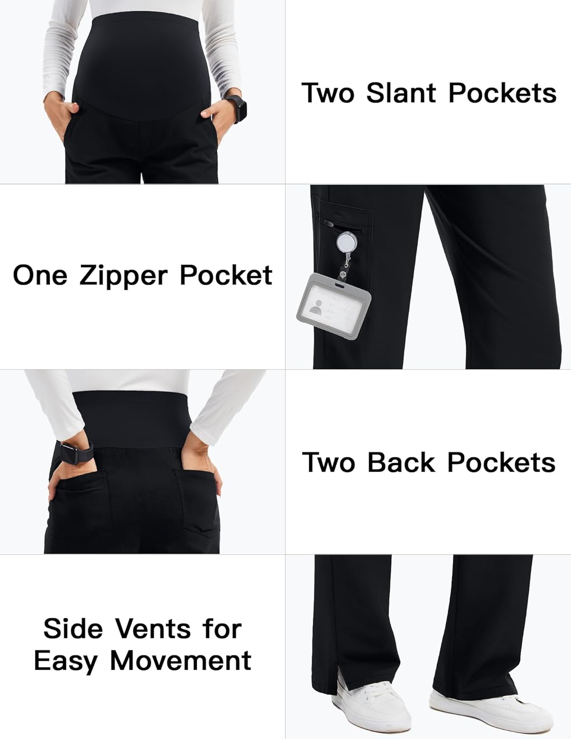 GLAMIX Women's Maternity Scrub Pants Stretchy Straight-Leg Medical Pants with 5 Pockets and Side Vents - Image 3