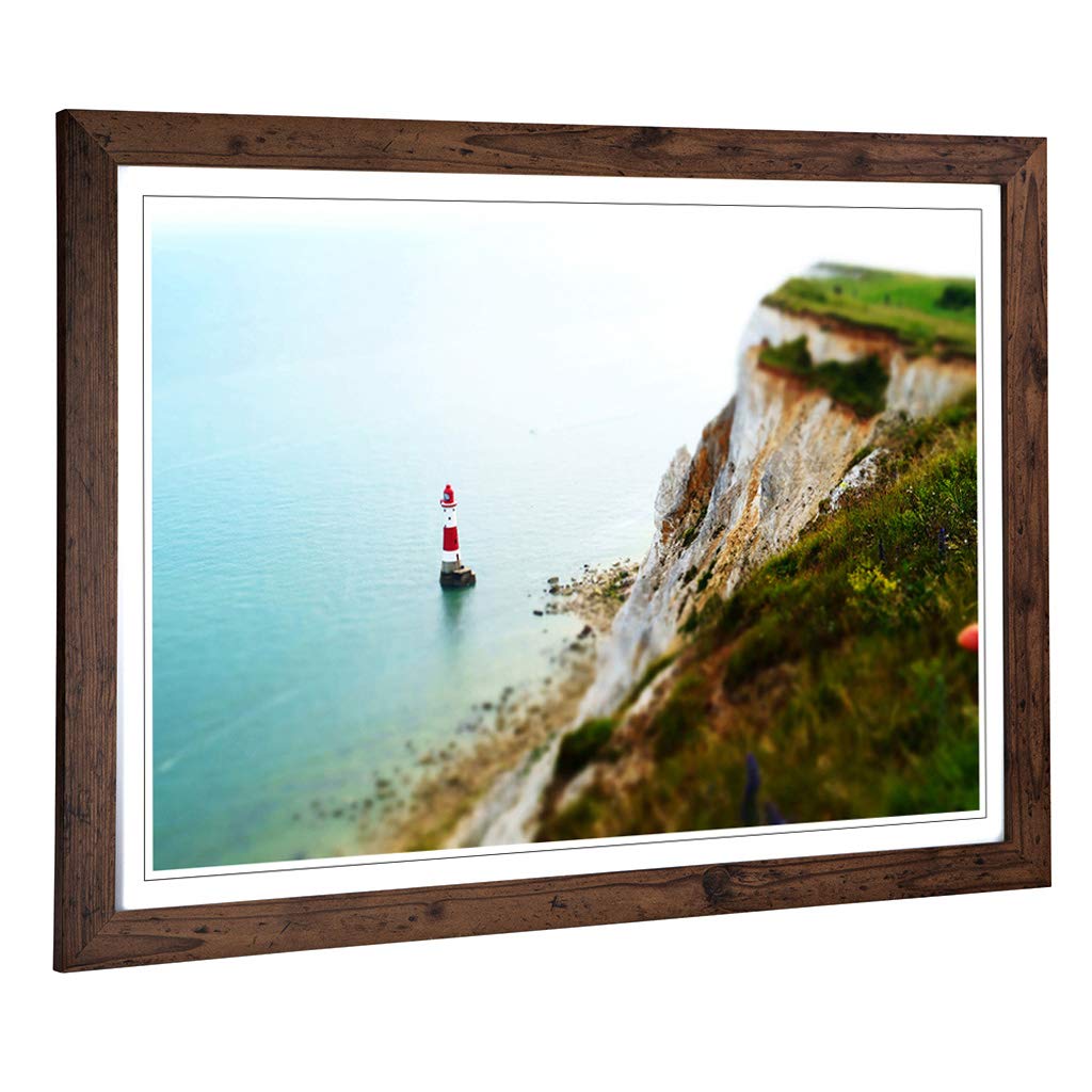 Big Box Art Framed Print of Seascape Coast Shore Cliffs Beach Lighthouse Design | Wall Art Picture | Home Decor for Kitchen, Living Room, Bedroom, Hallway, Walnut, A2 / 24.5x18 Inch / 62x45cm