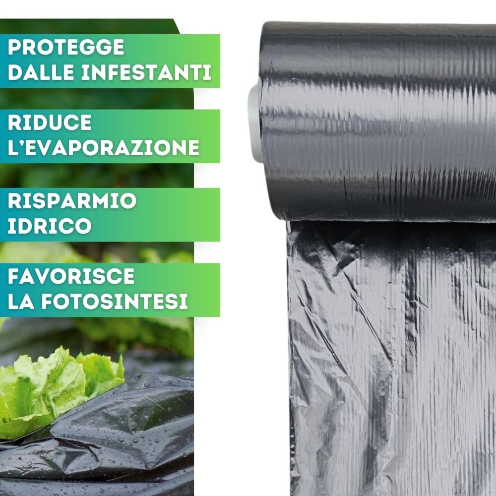 40m² di tessuto per erbacce, pellicola per pacciamatura, 100gr./m², 2m di larghezza