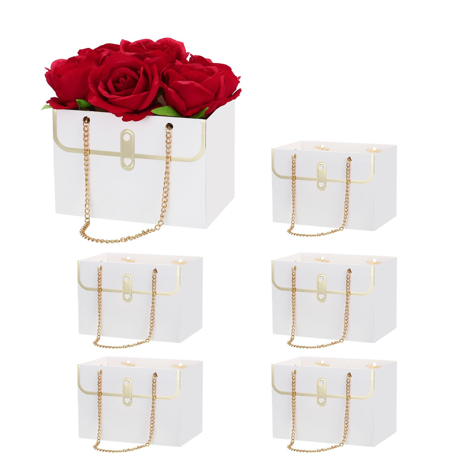 PATIKIL Buste Regalo Per Fiori A Forma Di Borsa Con Manico A Catena: 5 Pezzi In Cartoncino Bianco, 15x10x10,5 Cm, Per Bouquet Matrimonio Compleanno Feste - 2