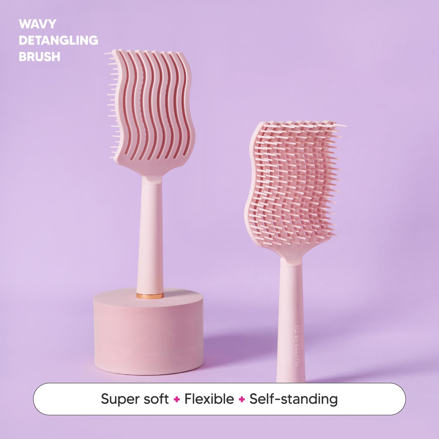 F3 Systems, Wavy Detangling Brush(Soft Bristles), Detangler Comb with Flexible Bristles, Remove Knots and Tangle, Scalp Massage, Wet & Dry Hair, Detangling Brush for Adult and Kids Hair,