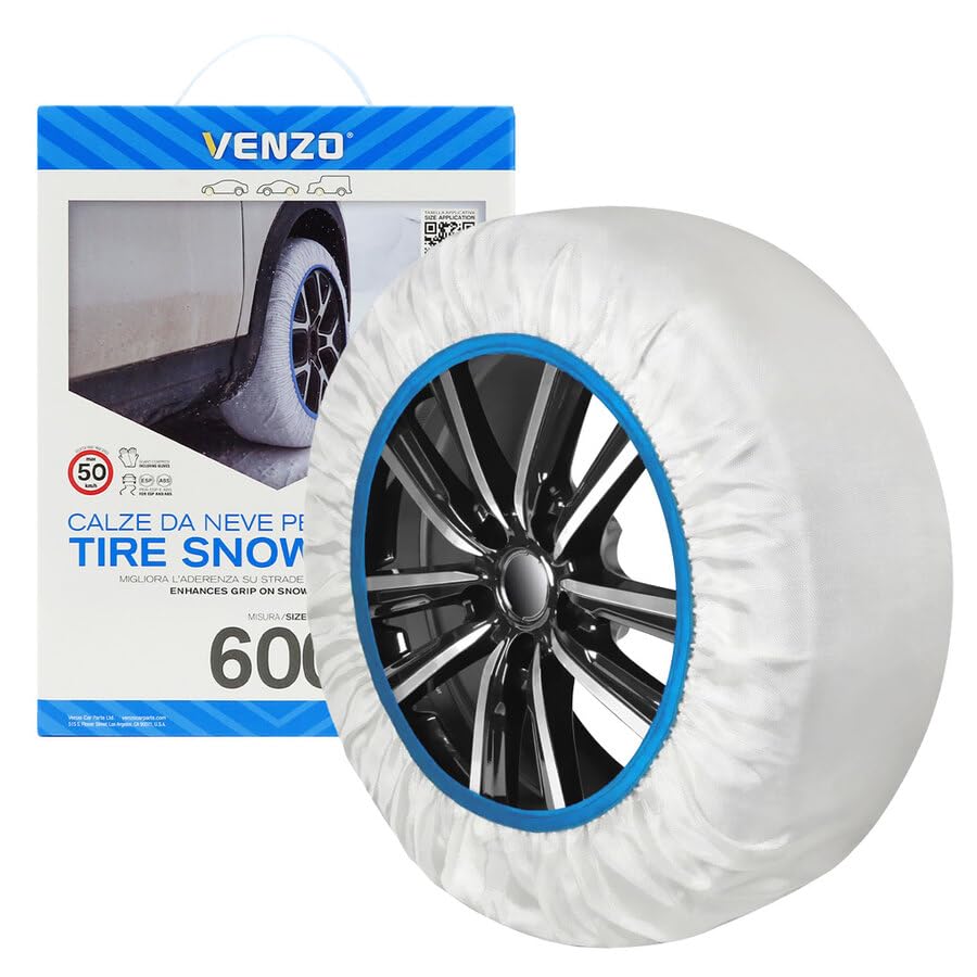 VENZO Calze da Neve per Auto Omologate EN16662-1| Coppia Dispositivi Antiscivolo per Pneumatici - Alternativa a Catene da Neve | Trazione Sicura su Ghiaccio e Neve | Montaggio Rapido (697)