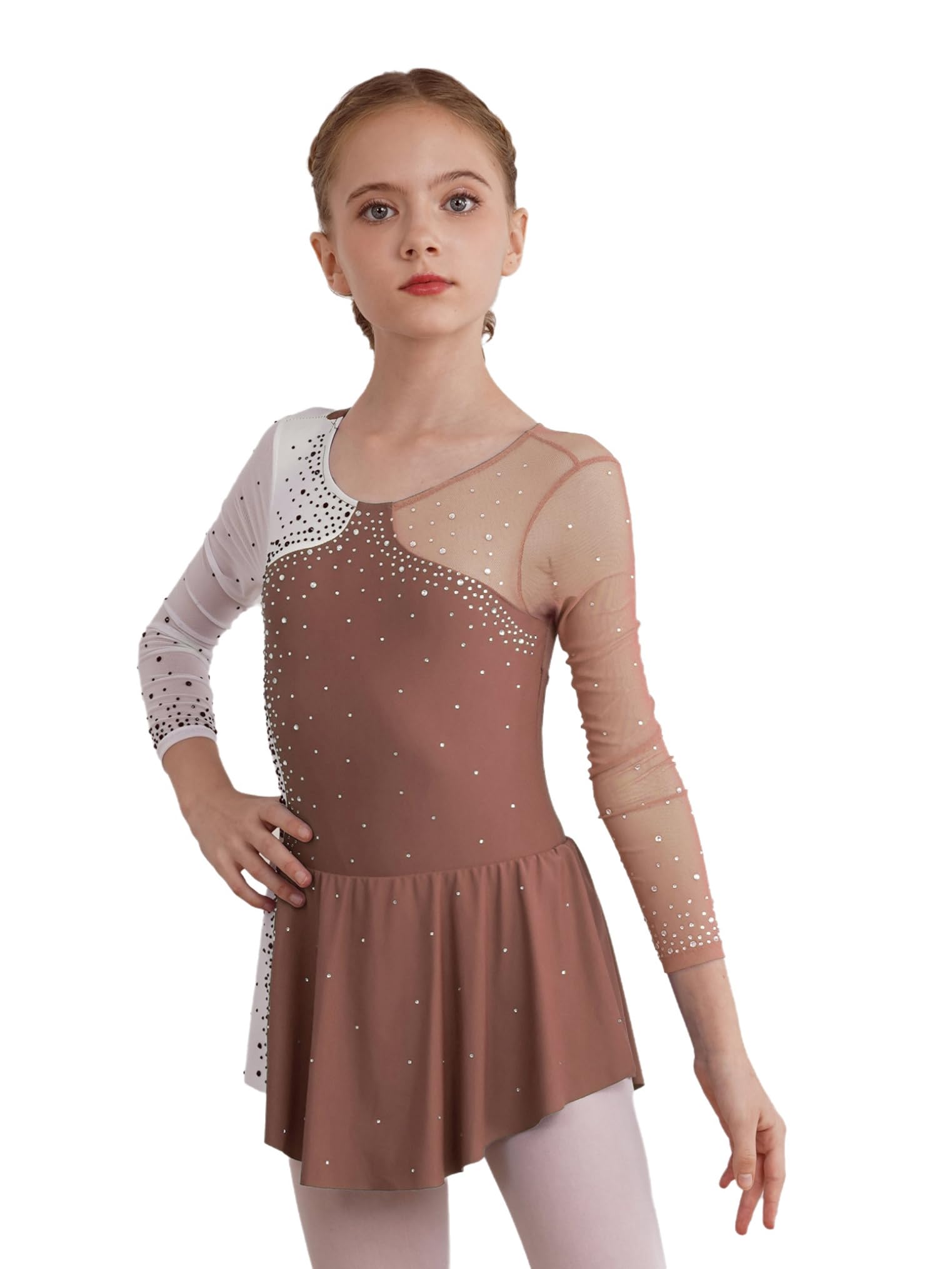 Freebily Vestido de Danza para Niña Maillot de Manga Larga con Brillante Leotardo Gimnasia Rítmica Maillot de Patinaje Competición Traje de Baile — view 11