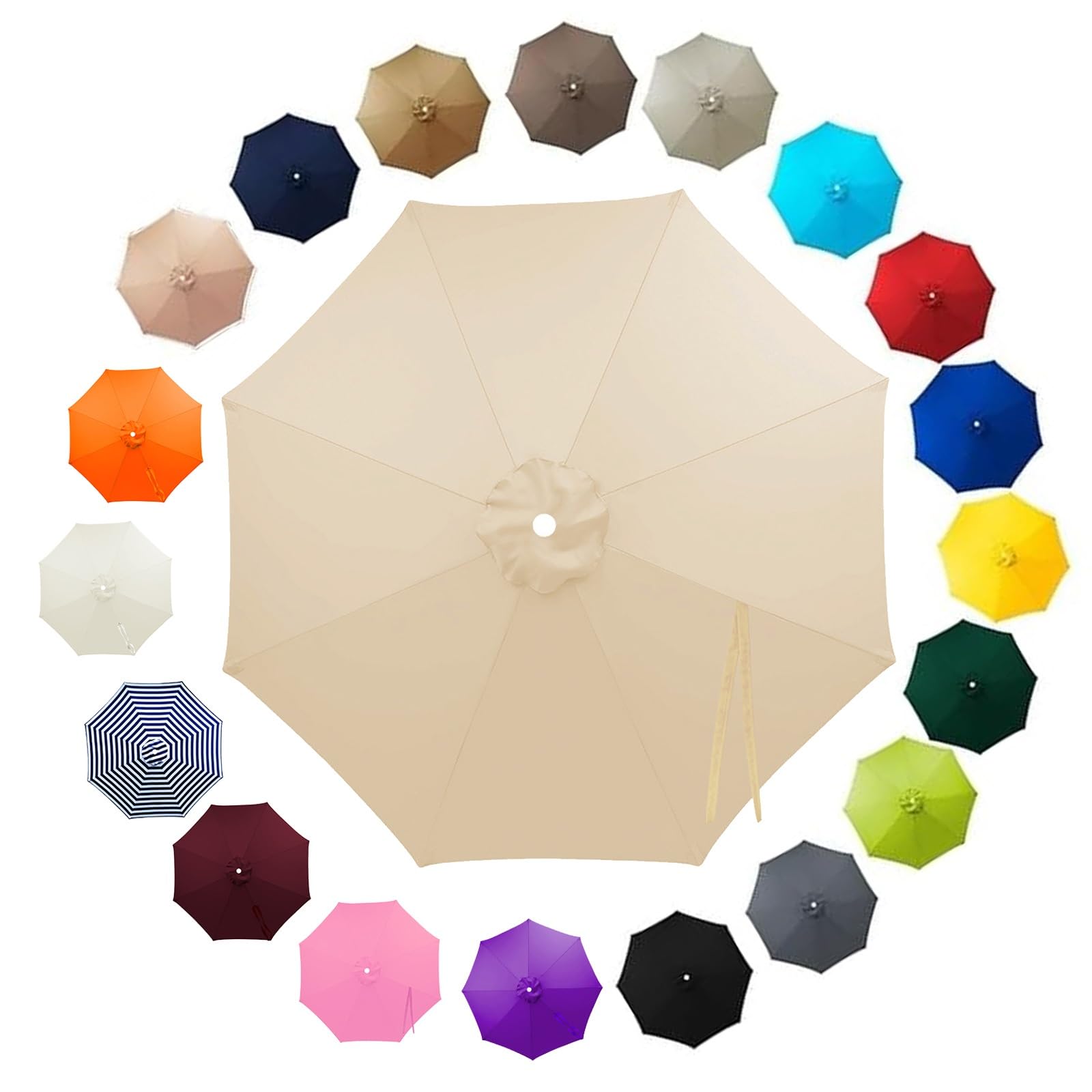 Outdoor Patio Parasol Replacement Canopy 2.5m 2.8m 3.30m 3.5m 6/8 Ribs, Fade Resistant Garden Umbrella Top Fabric Cover, Waterproof UV Protection Sunshade Cloth(Beige,3.30m/8 Arms)