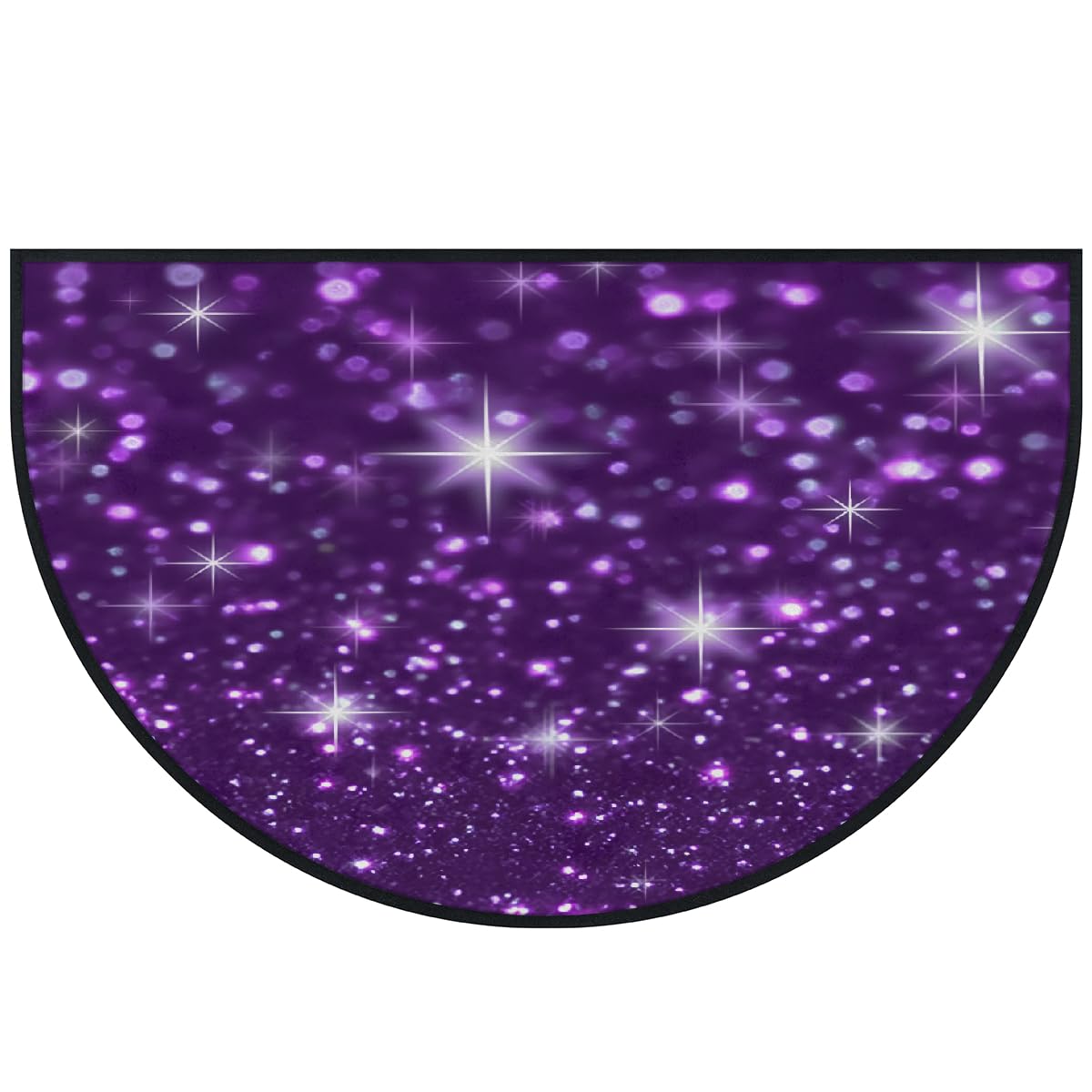 Mexpekil Paillasson demi-rond antidérapant lavable en demi-lune avec motif étoiles et paillettes violettes - 100 x 160 cm