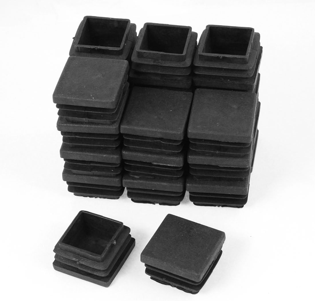 sourcingmap 28mm x 28mm Plastic Ribbed Square End Caps Tube Inserts Black 24 Pcs