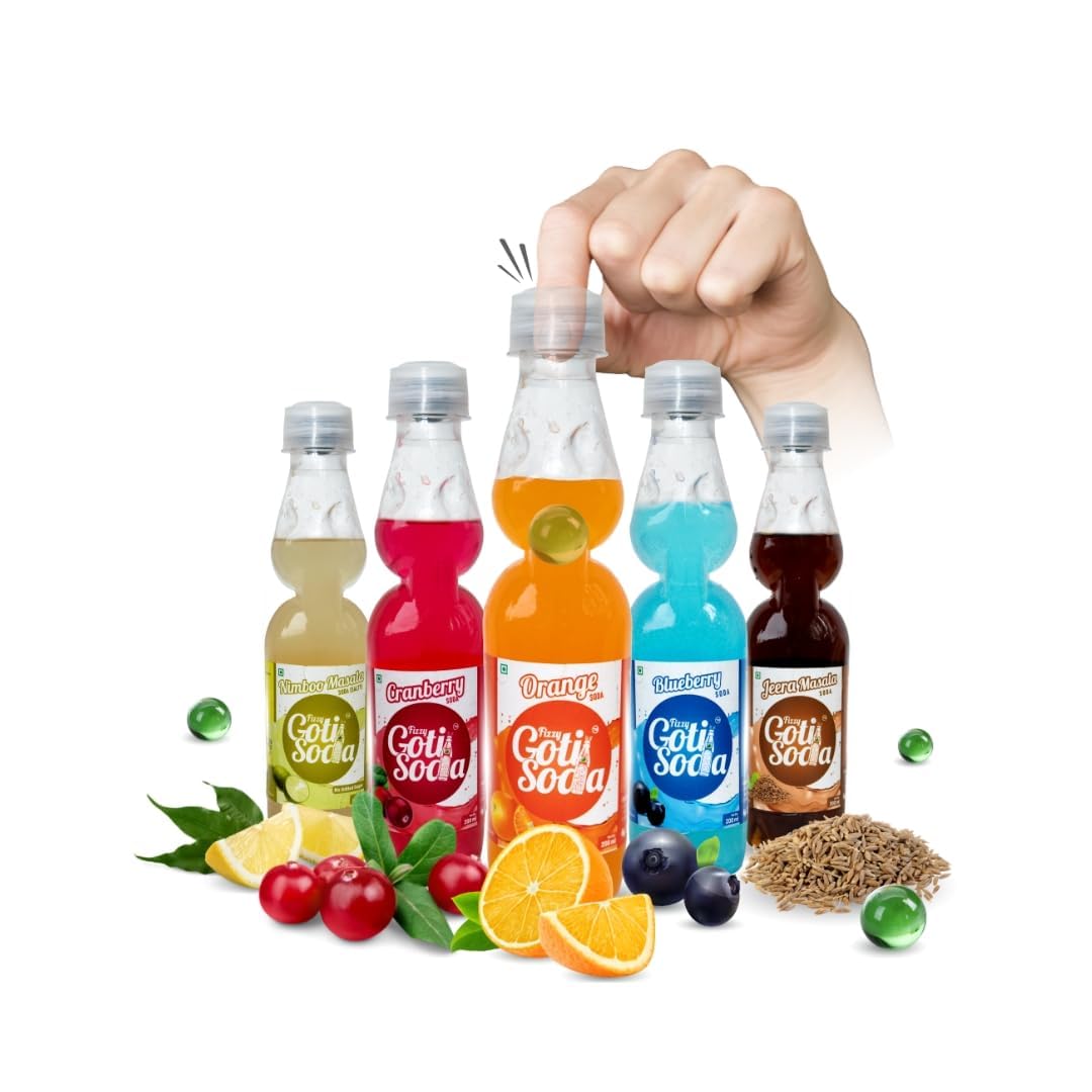 Fizzy Goti Soda – Family Pack | 5 × 200ml Mixed Flavours | Desi Goli Soda Drink | Banta Soda | Nostalgic Indian Soft Drink | Sulphur-Free Sugar, RO Purified Water, Zero Caffeine-image-4