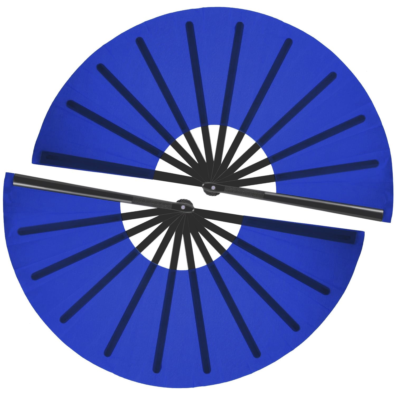 Maitys2 Pcs Large Folding Fan Handheld Nylon Cloth Foldable Hand Fan Chinese Kung Fu Fan Festival Decoration for Party Favors(Blue, Simple Pattern)