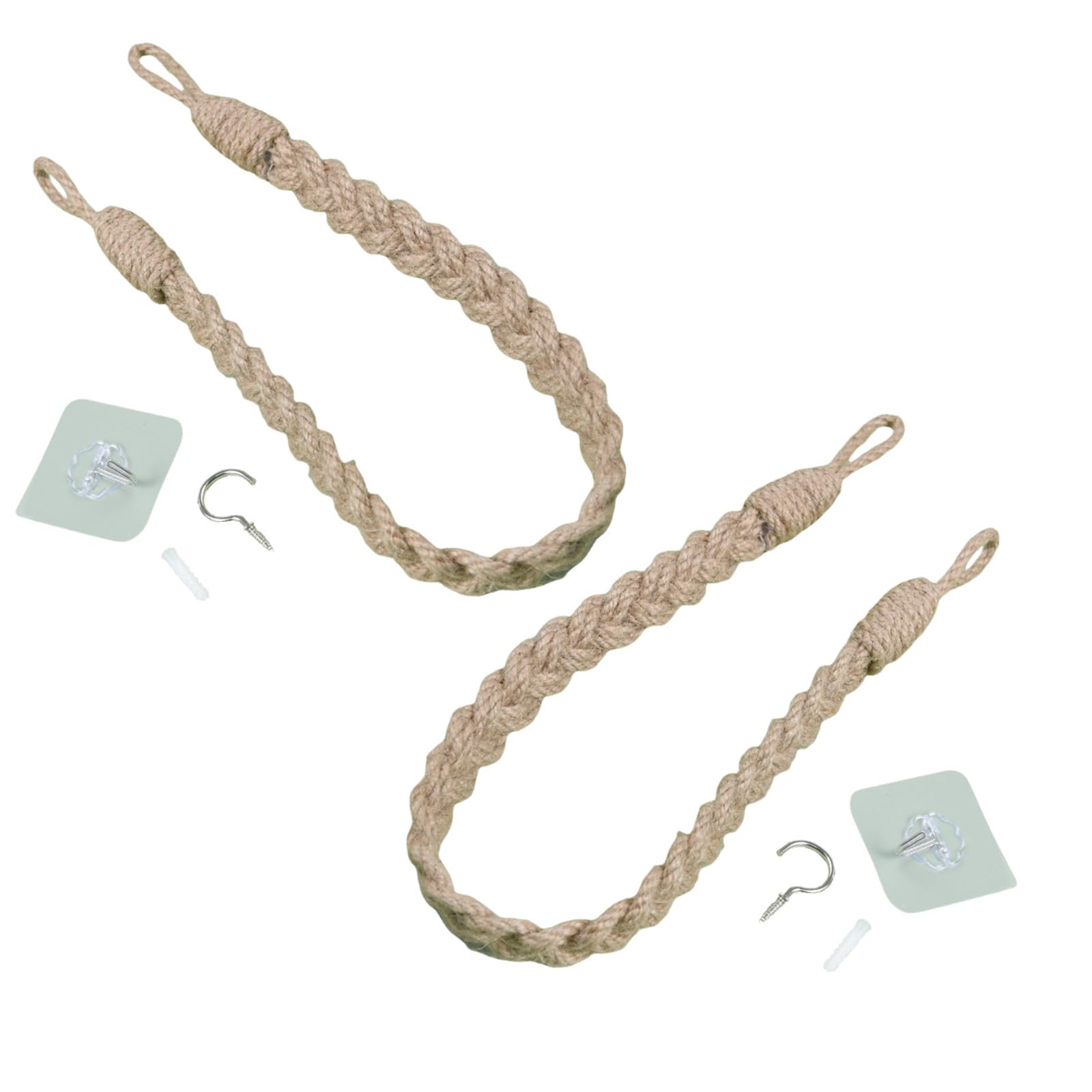 Braided Curtain Tiebacks with Metal Hooks, No Drill Drape Holdbacks for Farmhouse Bedroom Living Room Window Decor Drapery Holdback Holders