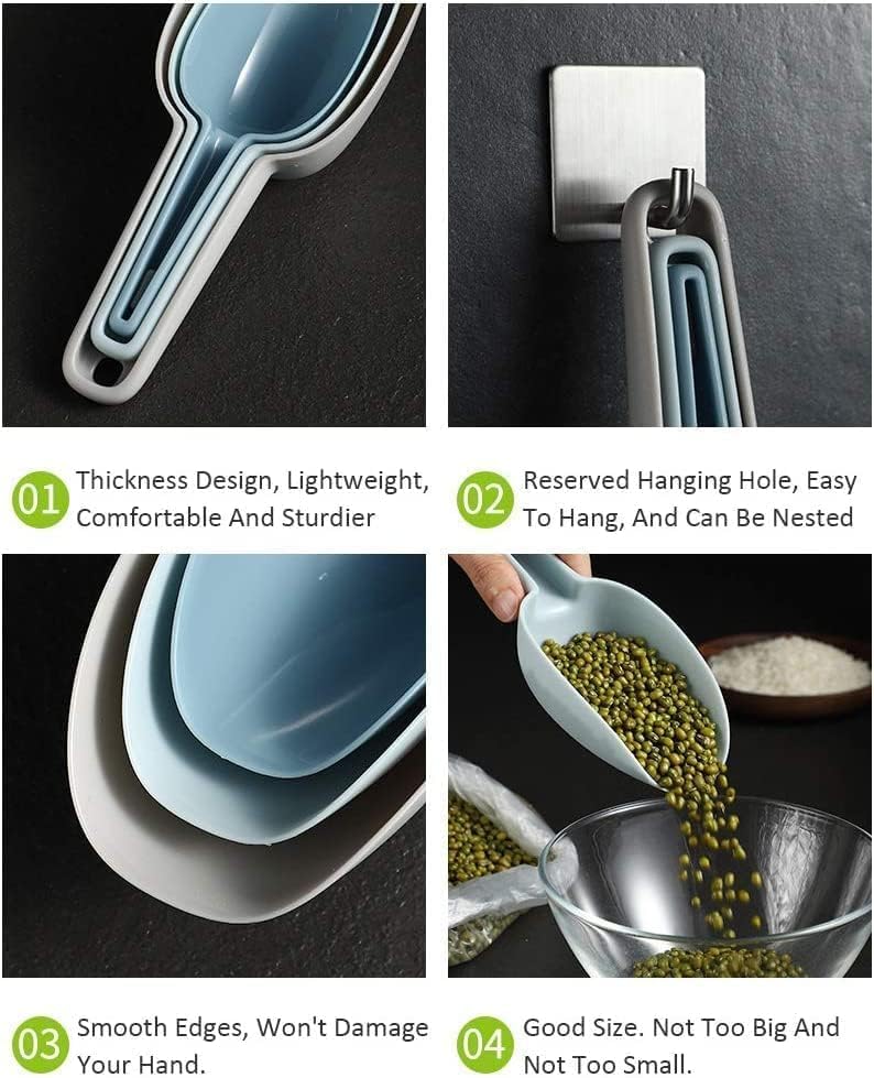 Image of 3 Pcs Nesting Multi-Purpose Plastic Shovel Scoop Set Measuring Scoops Kirana Shop, Grocery, Grains, Sugar, Atta, Rice, Masala, Atta, Rice, Masala, Powder etc (Multi Colour)