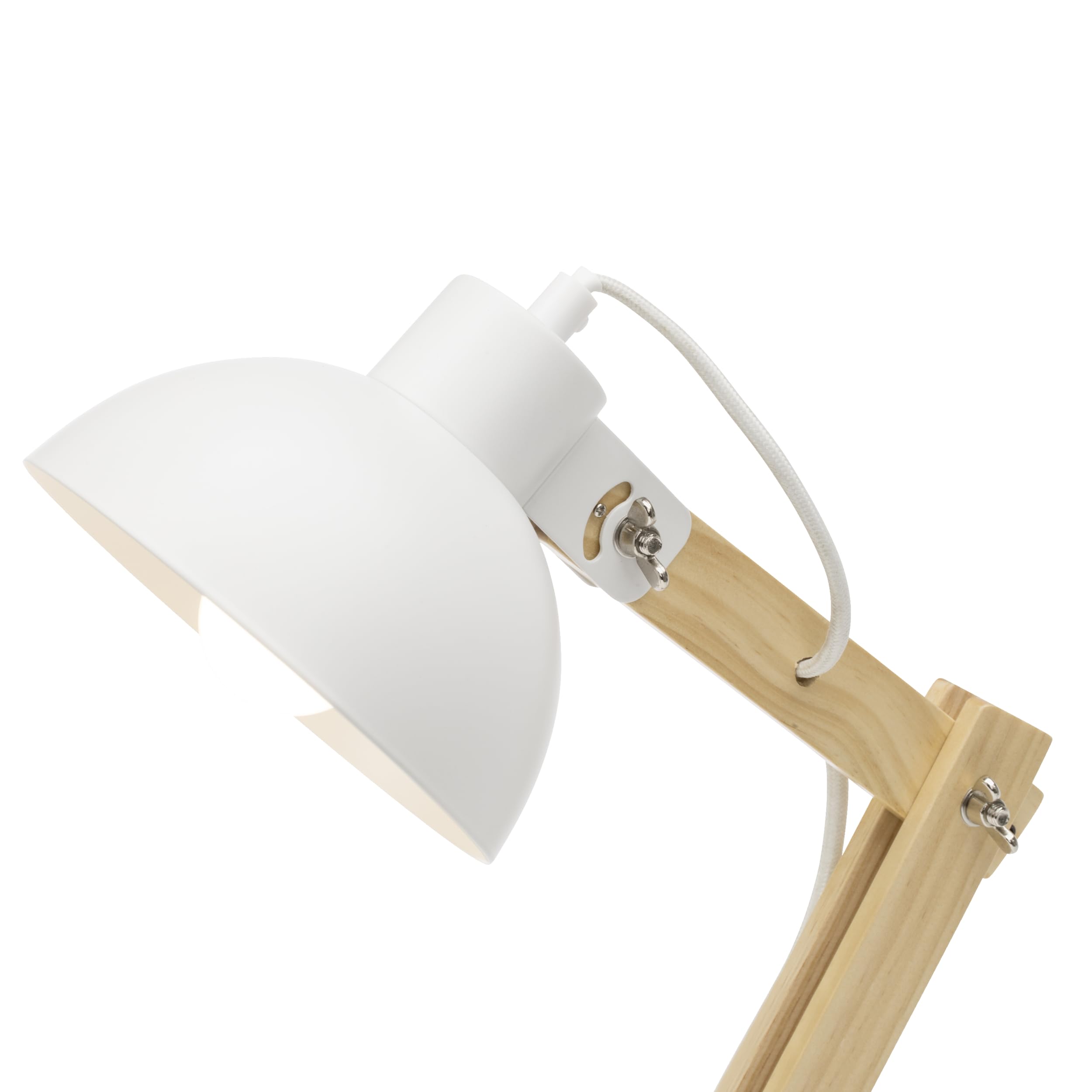 Lightbox dekorative Schreibtischlampe - schwenkbare Tischleuchte - geeignet für 1x E27 - Metall/Holz Weiß - 42cm Höhe
