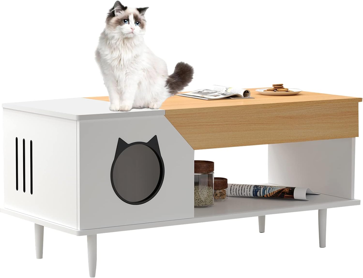 SogesPower End Table with Cat House and Storage Space