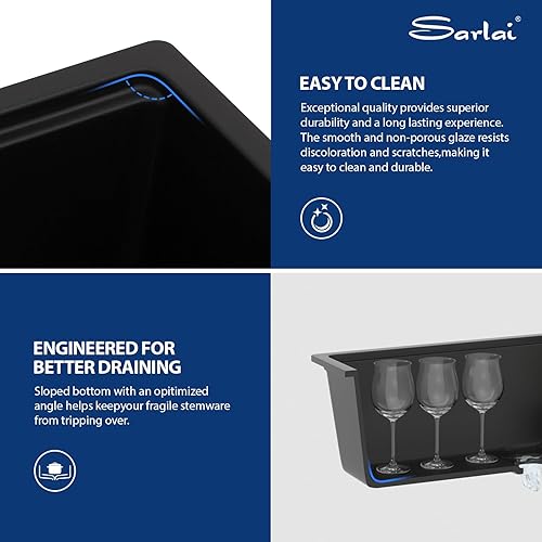 Miniatura 6 de Sarlai - Fregadero de cocina negro 33 compuesto de granito - Fregadero de cocina de 33 x 19 pulgadas, estación de trabajo de montaje inferior, color