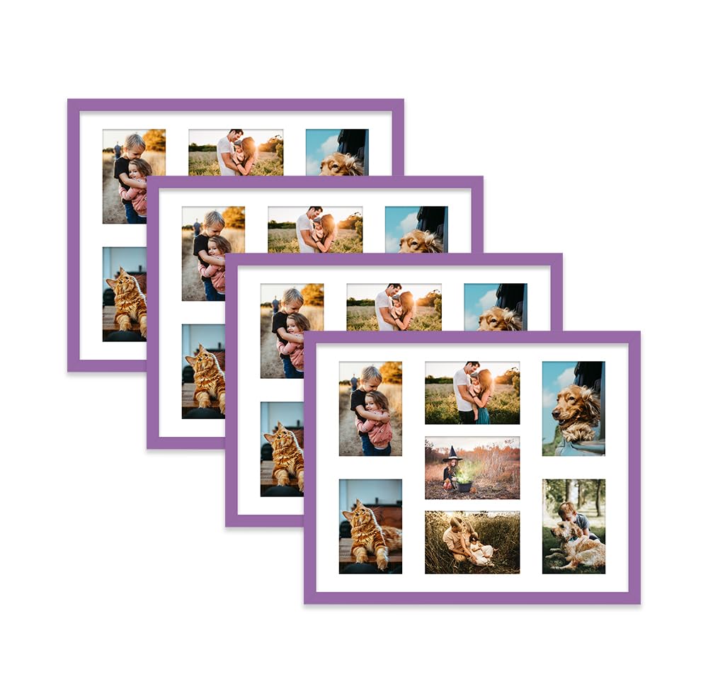 Purple Multi Photo Frame - Holds 7 x 6x4 Pictures, Family Collage Picture Frame for Wall Display, 20x16 Frame size, Set of 4