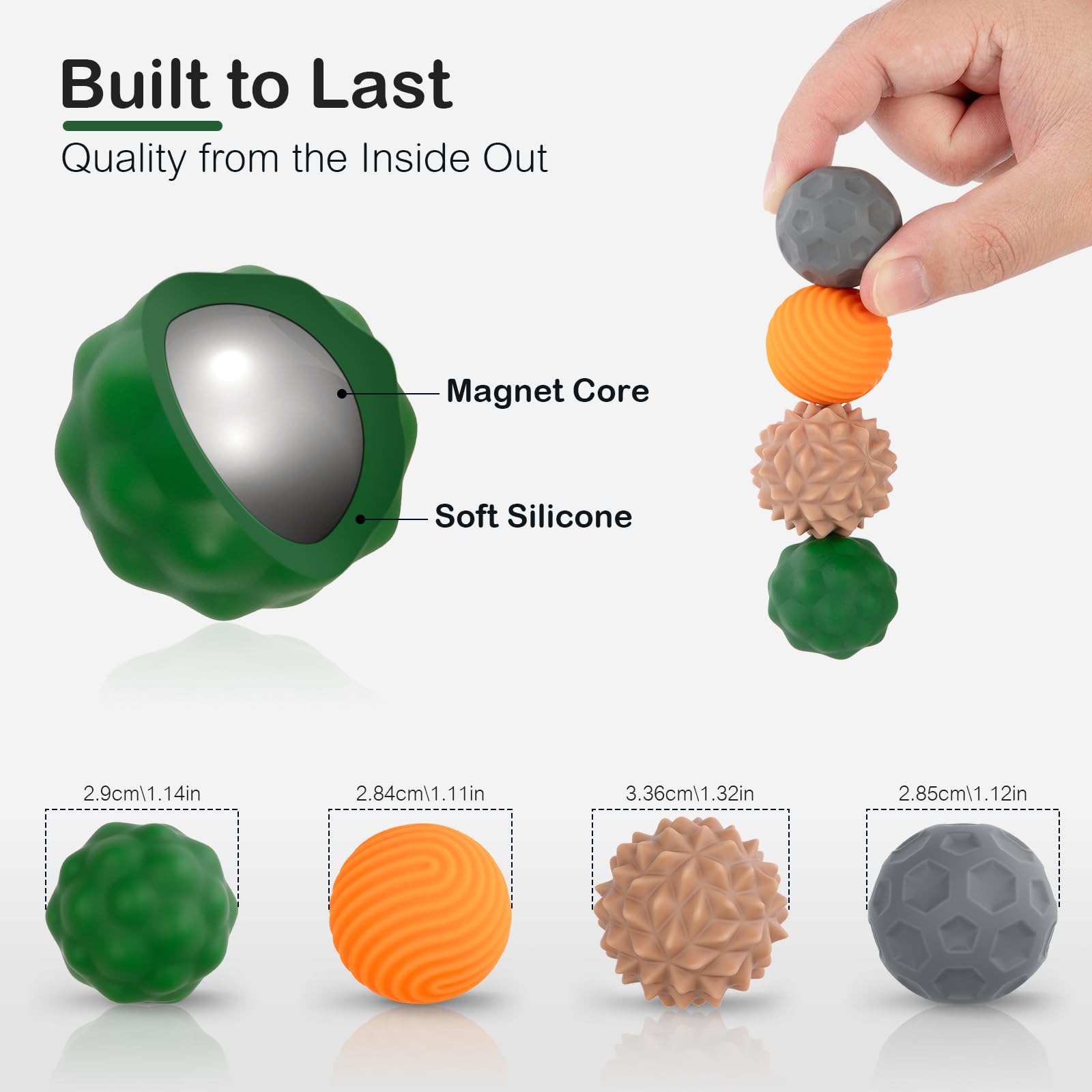 Fidget Toys Adults – 4PCS Magnetic Silicone Stress Balls for Anxiety, Focus & ADHD Relief, Textured Sensory Desk Gadgets, Stocking Stuffers or White Elephant Gifts for Men Women Teens