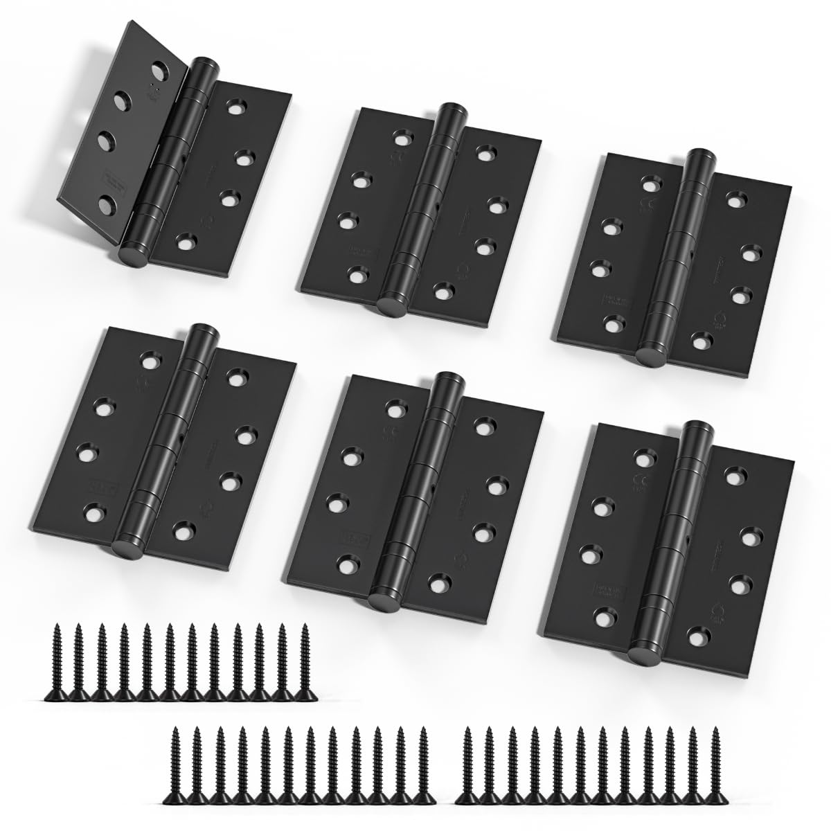 3 Pairs 100 x 75 x 2.7mm (4 inch) Matt Black Brushed Hinge for Fire Door, Steel Fire Rated Internal Door Hinges, Ball Bearing Hinge for Internal Use in Residential and Commercial Buildings