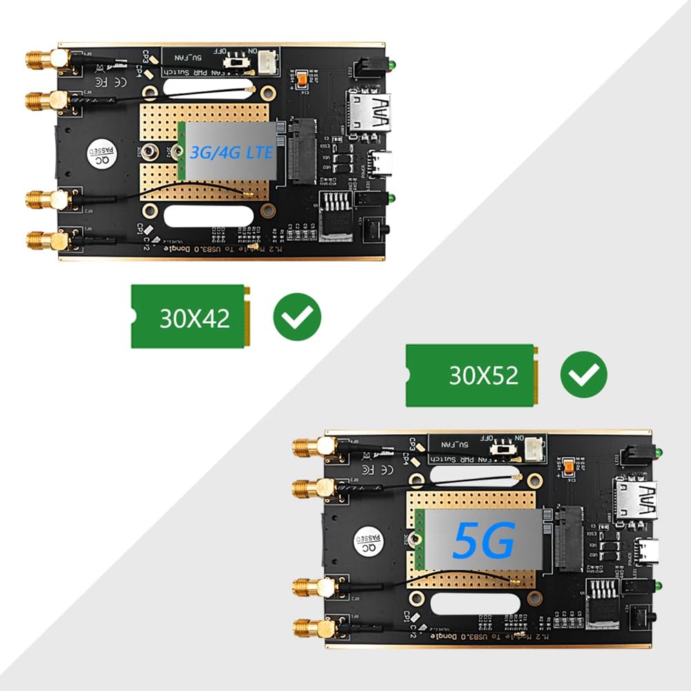 MóDulo M.2 NGFF 4G/5G A Adaptador USB 3.0 Convertidor de Tarjeta WiFi M2 Placa Elevadora con Antena Enfriador Ventilador Ranura para Tarjeta SIM