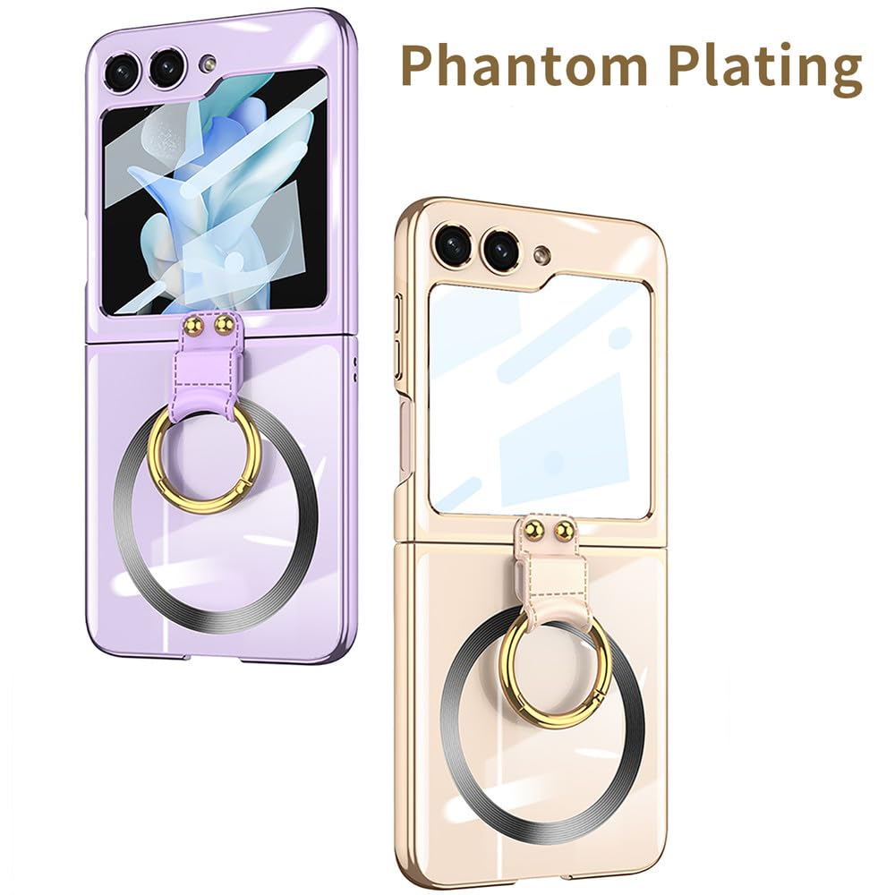 Coque de téléphone magnétique Transparente galvanisée pour Samsung Galaxy Z Flip 5 Flip5 5G avec Anneau de Support, Vert, pour Galaxy Z Flip 5
