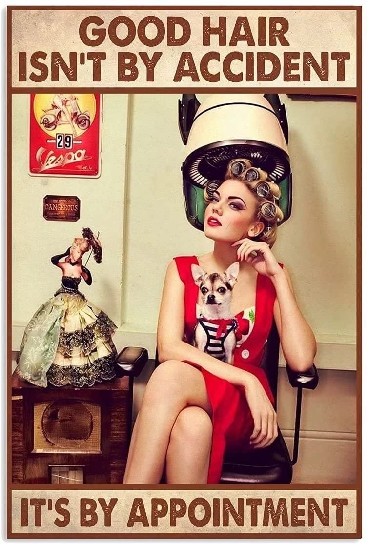 Xiddxu Material_tin09 Metal Poster Plaque Good Hair Is Not By Accident Home Decoration Sign Hairdresser Wall Art Wall Art Tin Sign Sign Anniversary Bar Cafe Pub Club Wall Decor Retro Vintage 12X16 Inch