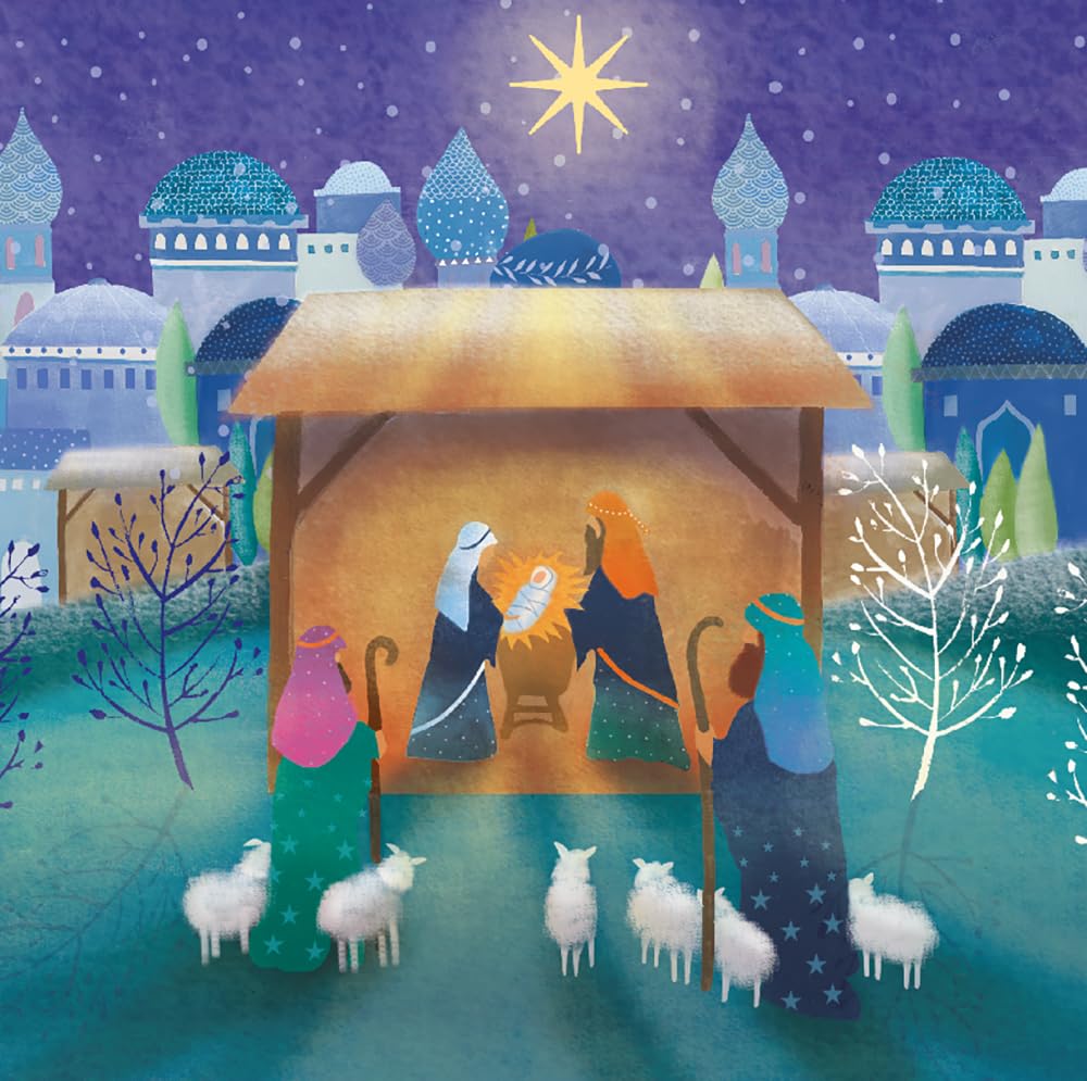 Nativity Scene Bethlehem Skyline Religious Art Pack of 6 Charity Christmas Cards - Premium Board - Great British Card Company (Nativity Scene)