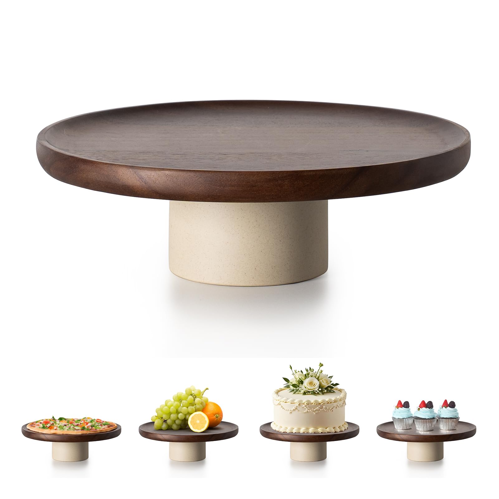 CEEFU Alzata rustica in legno di acacia, 28 cm, per torte nuziali, dessert | Argilla in legno naturale, supporto da portata per cupcake e dessert per feste, compleanni, bella decorazione da cucina