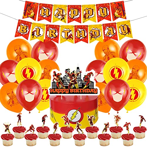 Decoración Cumpleaños The Flash 32 Piezas, Globos Cumpleaños, Fiesta Temática de The Flash,...