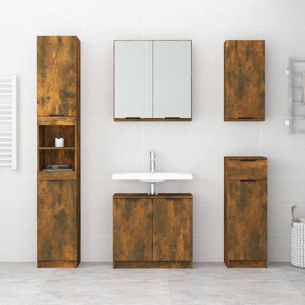Mobile da bagno da parete in legno di rovere affumicato, 32 x 20 x 67 cm, con anta e mensola, mobile da bagno per ospiti WC e bagno, montaggio a parete per ordine e spazio