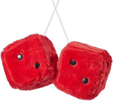 JSCARLIFE Fuzzy Plush Dice 2.95, Retro Square Plush Hanging Mirror Fuzzy Dices for Car Interior Ornament Decoration Red