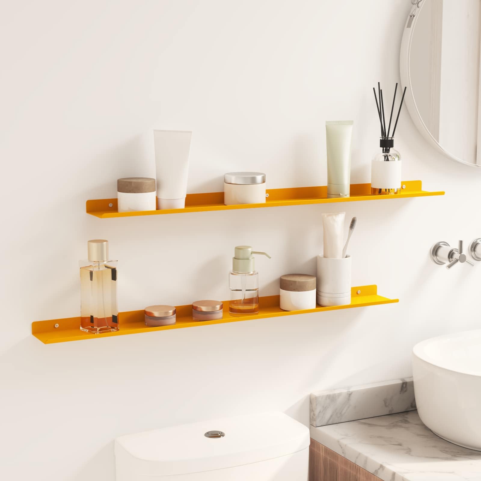 Hothingwell Schweberegal, 2 Stück, Senfgelb, 80 x 9 x 2,5 cm, Stahl | Minimalistisches Design, matte Oberfläche, für Wohnzimmer oder Büro, einfache Reinigung mit feuchtem Tuch