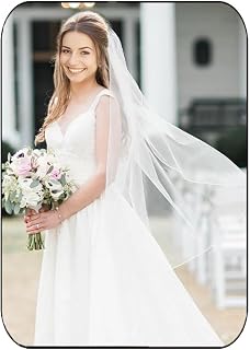 1 Tier Bride Wedding Veil Fingertip Length Short Bridal Tulle Veils with Comb and Pencil Edge