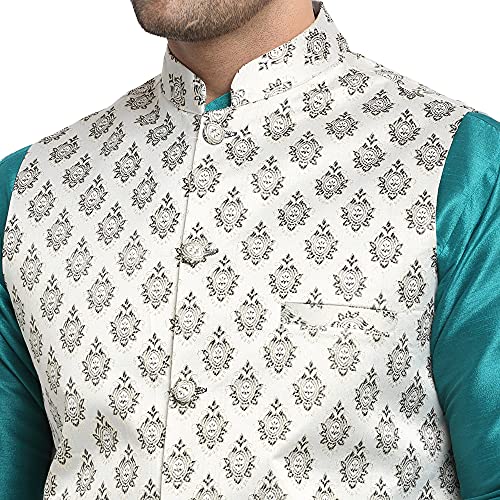 Image of SAIFOO Men's Kurta Pyjama & Printed Nehru Jacket Set.
