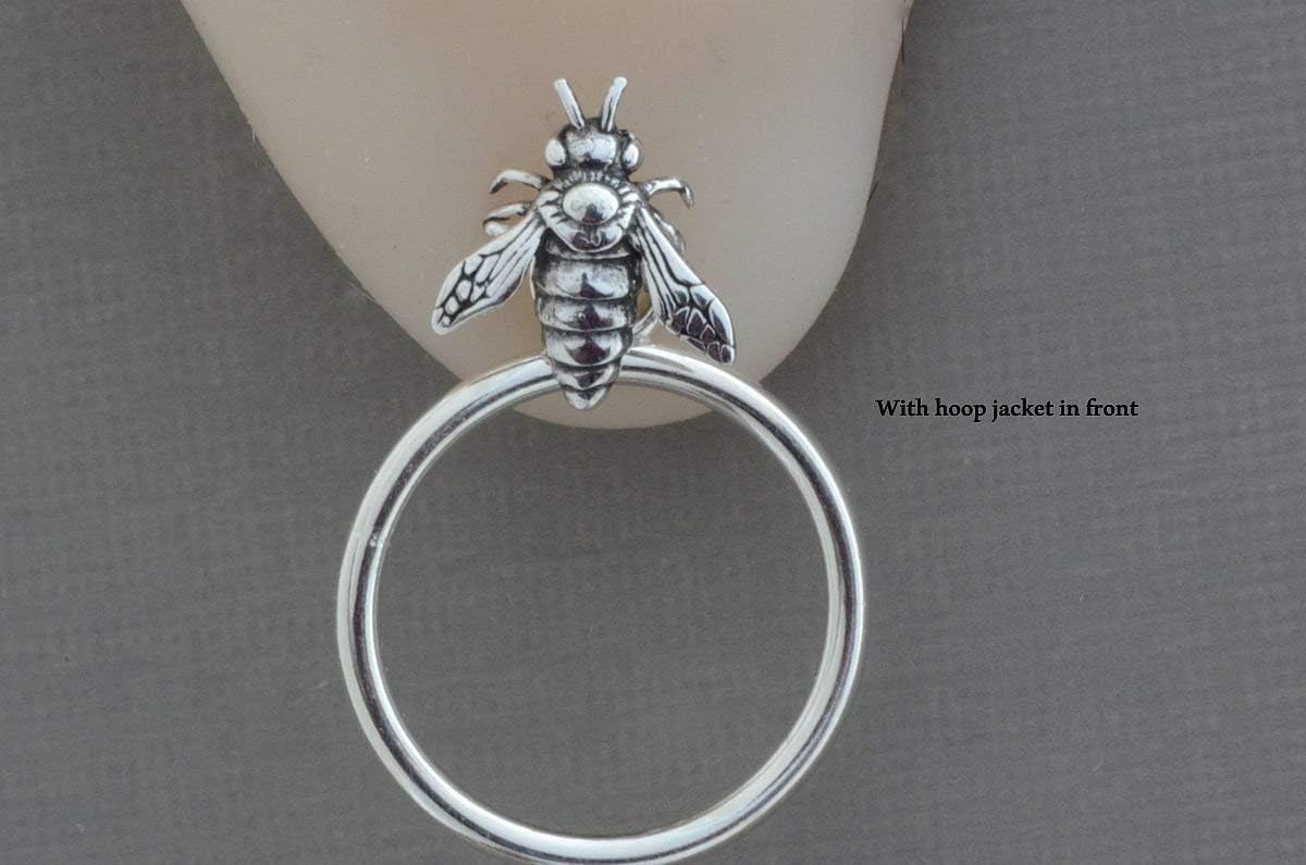 Sterling silver hoop ear jackets, two sided earrings, choice of sun, flower, bee stud Nature inspired jewelry for men women