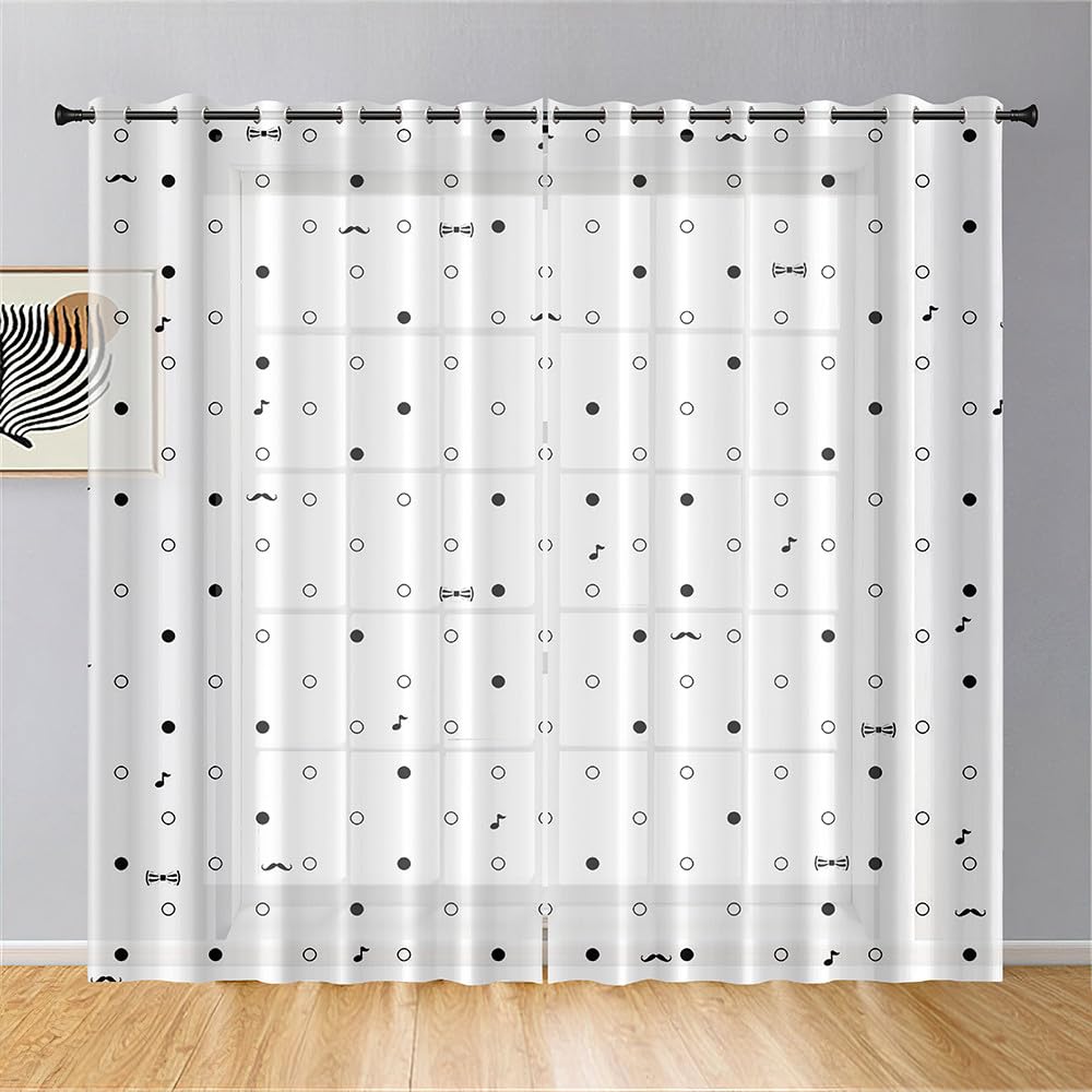 Surwin Translucidas Cortinas Salon, Dormitorio, Cocina - Cortinas y Visillos Estampado de Lunares, Visillos Cortos para Ventanas, 2 Piezas Cortina con Ojales (55x95cm,Blanco)