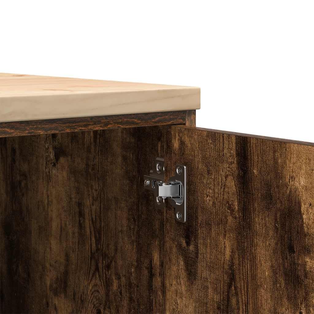 vidaXL Garagen-Aufbewahrungsschrank Räuchereiche Massivholz Kiefer, Schrank, Werkzeugschrank, Lagerschrank, Garagenschrank, Aufbewahrungsschrank