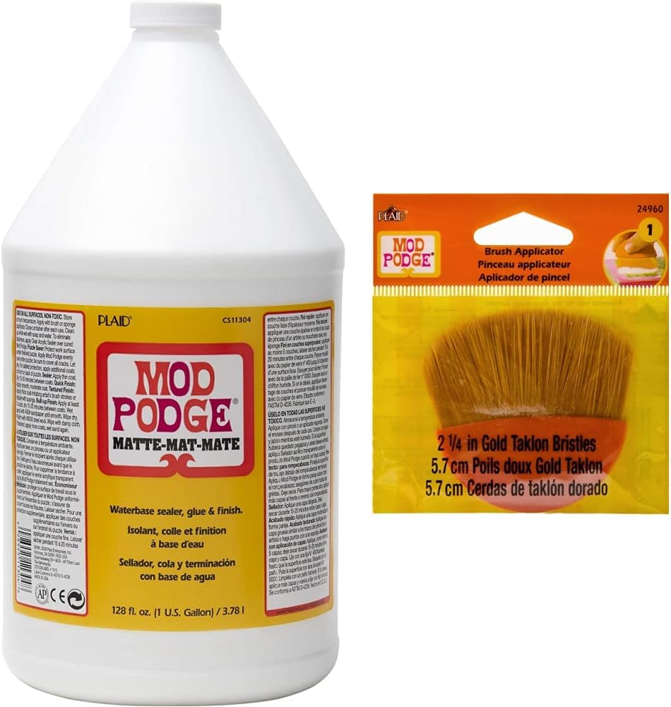 Mod Podge CS11304 Waterbase Sealer, Glue and Finish, 128 oz, Matte and Mod Podge Paint Brush Applicator, 24960 2.25-Inch, Basic