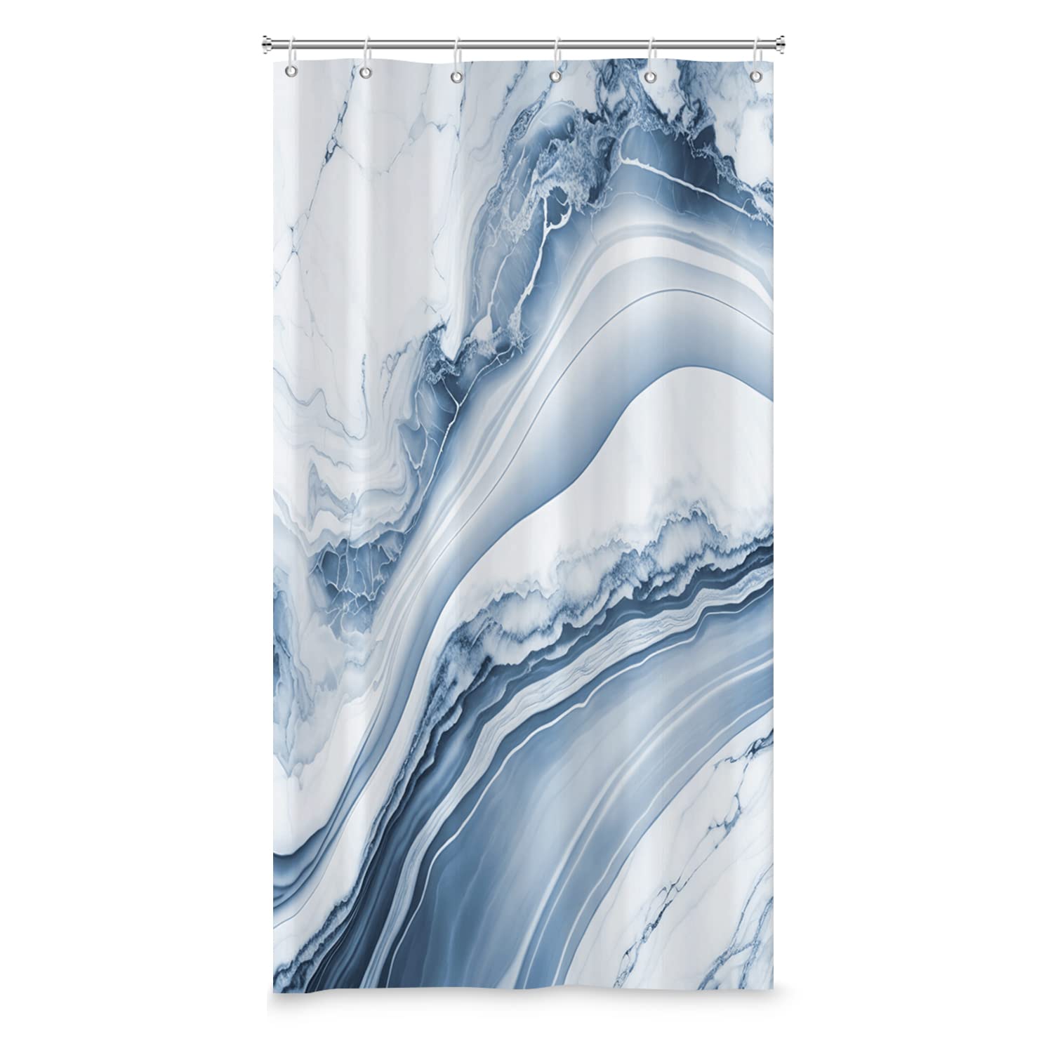Bovlleetd Blue Marble Textured Shower Curtain for Bathroom Refreshing Ombre Tones Bathtub Curtain Decors 36"x72" Waterproof Polyester Fabric Set 6 Holes — image 1