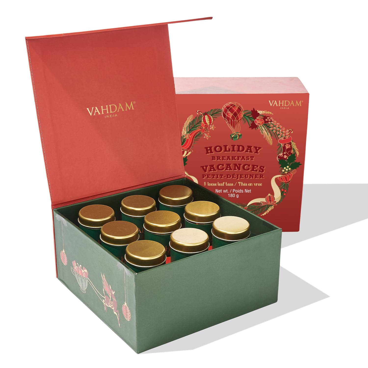 VAHDAM, Holiday Breakfast - Christmas Tea Gift Sets (90+ Cups) 9 Loose Leaf Tea - Luxury Gift Box | ChristmasTea Gifts 2025 Ideas | Christmas Gifts For Women, Men & Adults I Holiday Tea Gift Box - 1