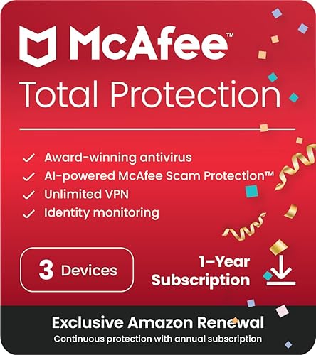 McAfee Total Protection 2023 3 Device Antivirus Internet Security Software VPN, Password Manager, Dark Web Monitoring 1 Year with Auto Renewal -