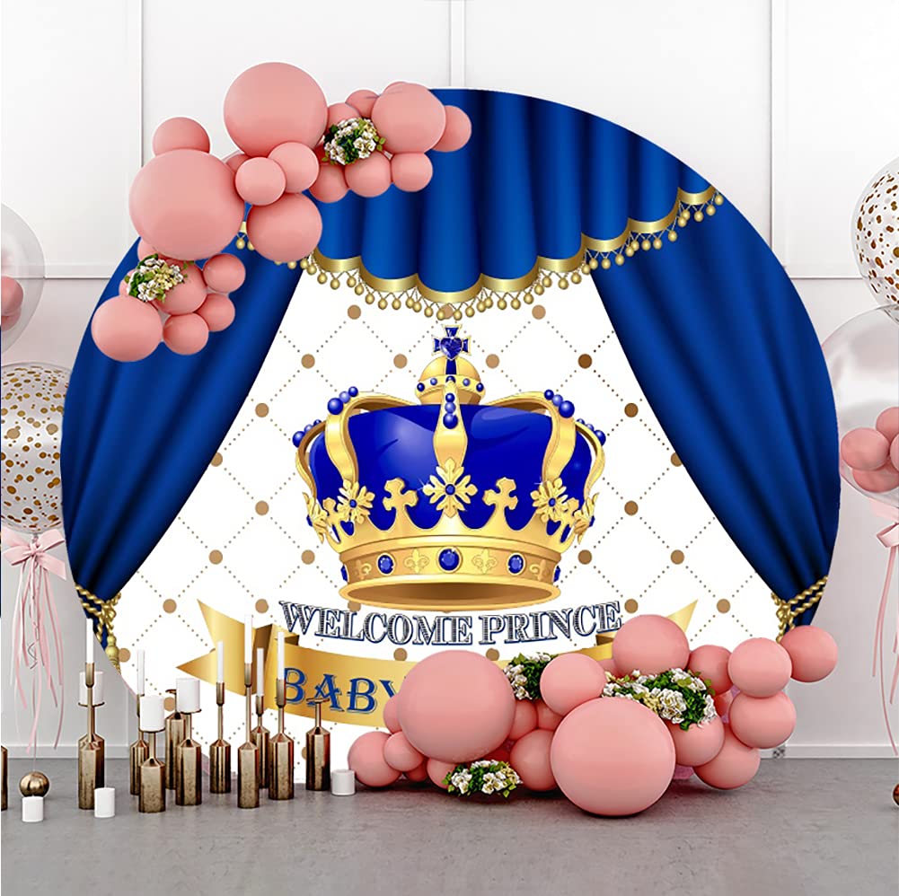 Runder Fotohintergrund Für Babyparty – 2,3 X 2,3 M, Polyester, Königsblau/Gold, Mit Krone-Design