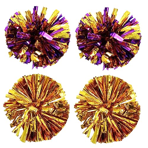 VICASKY Reusable Metallic Cheerleading Poms 4pcs for Cheerleading Pom Dance Random Color