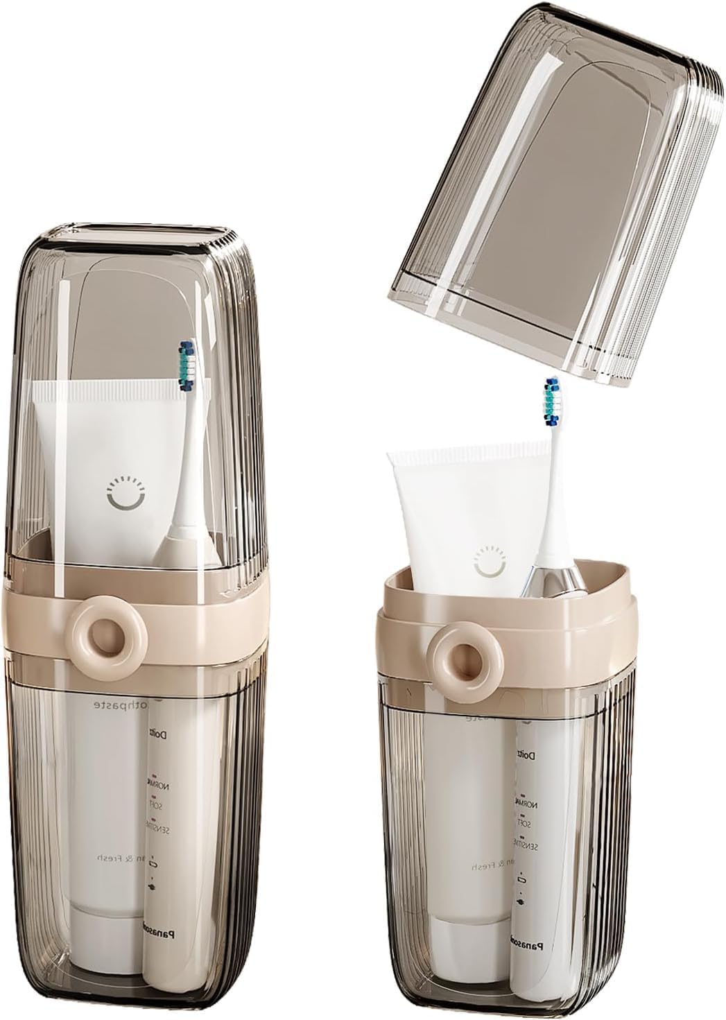 Estuche de viaje para cepillo de dientes, soporte para cepillo de dientes 2 en 1 y taza de enjuague, taza de cepillo de dientes de gran capacidad con tapa, soporte portátil para cepillo de