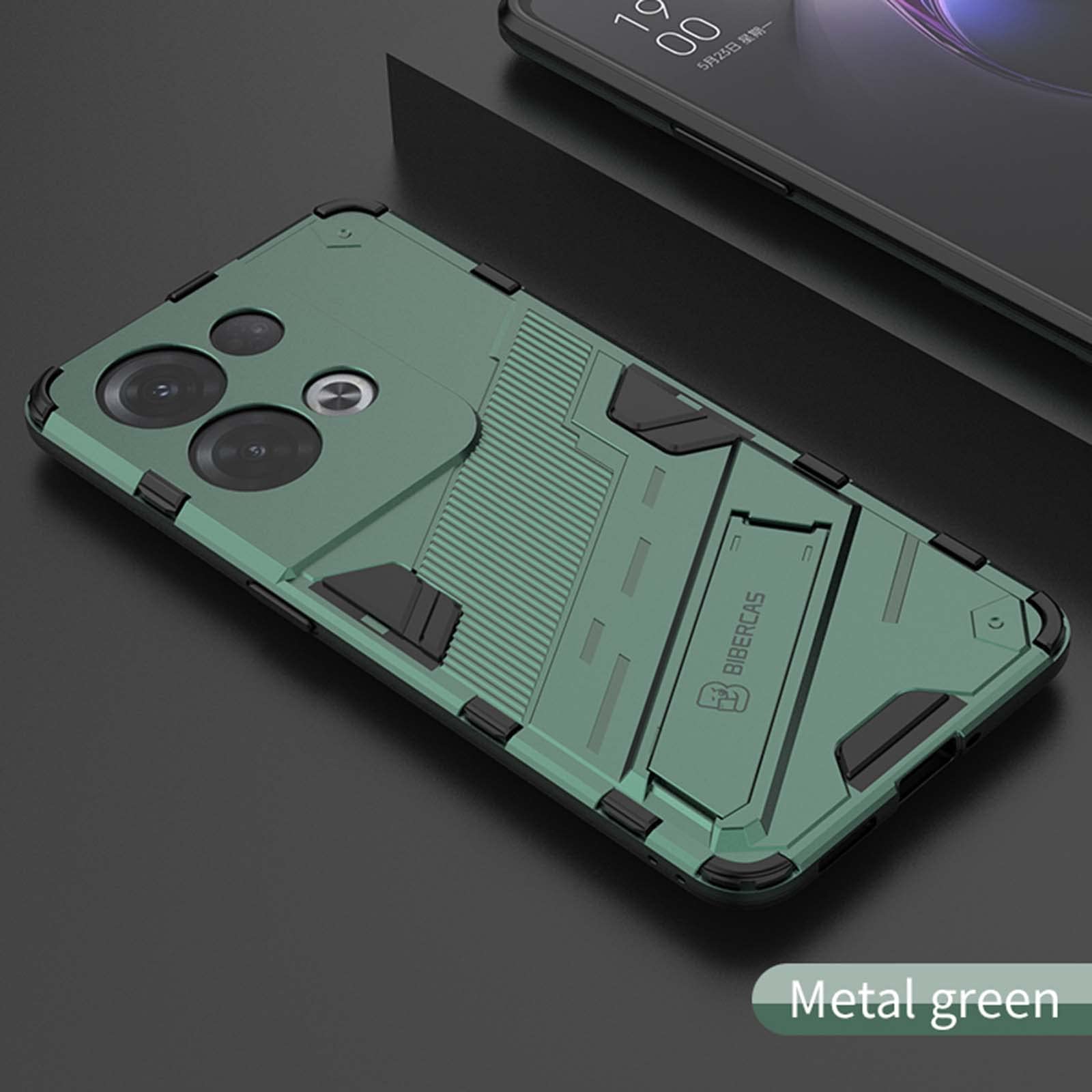 Cover Per Oppo Reno 8 5G Con Supporto, Custodia Antiurto TPU + PC, Protezione Militare, Supporto Magnetico E Anello Pieghevole, Nero