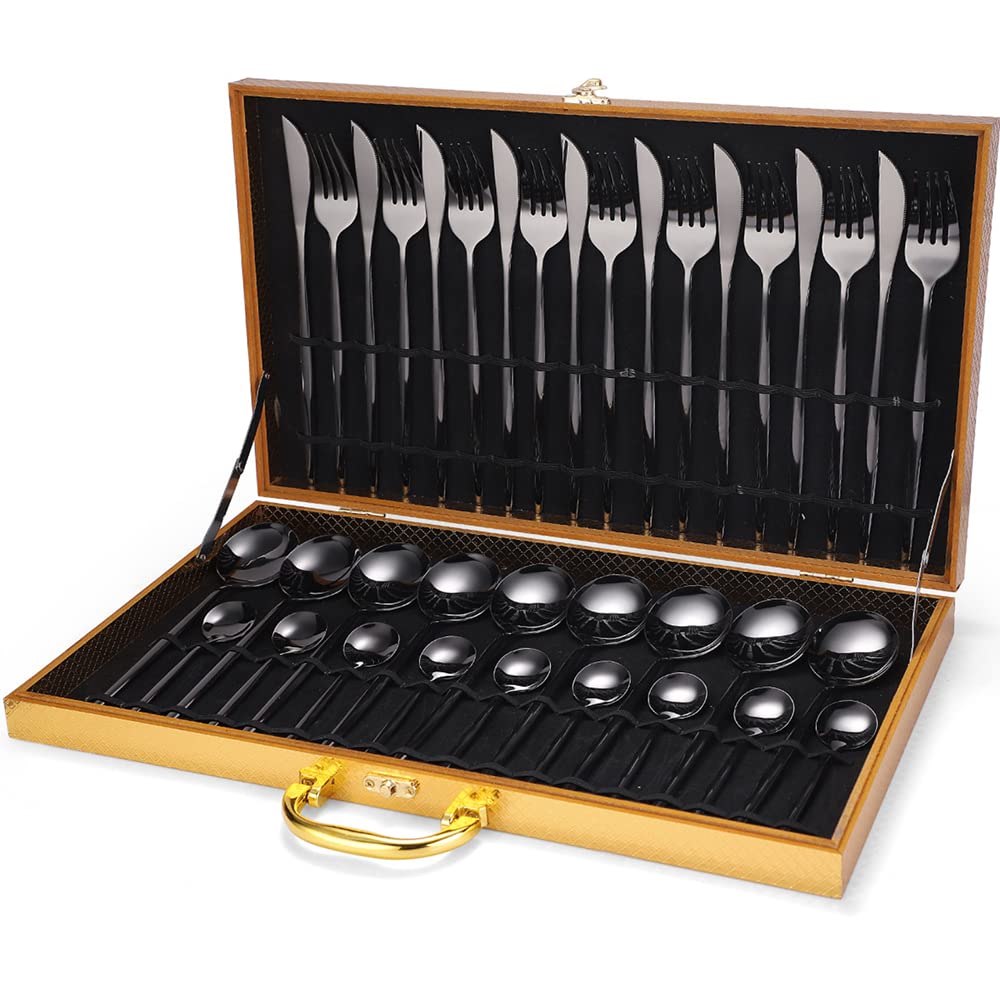 Ménagère 36 pièces en acier inoxydable or et argent pour 9 personnes avec coffret