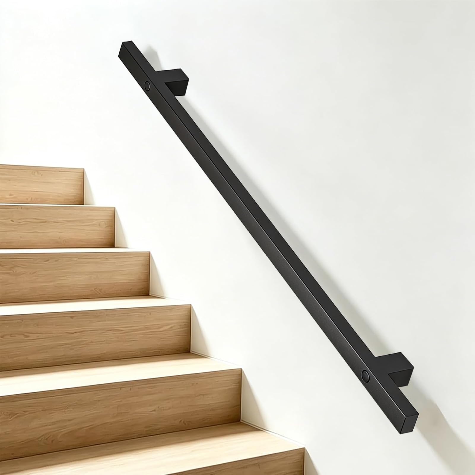 Wall Handrail 4FT 12FT 15FT 3FT 10FT 8FT 6FT Black Industrial Staircase Banister Railing, Wall Mounted Stair Handrails, Hand Rails Kit for Stairs Indoor Outdoor Steps