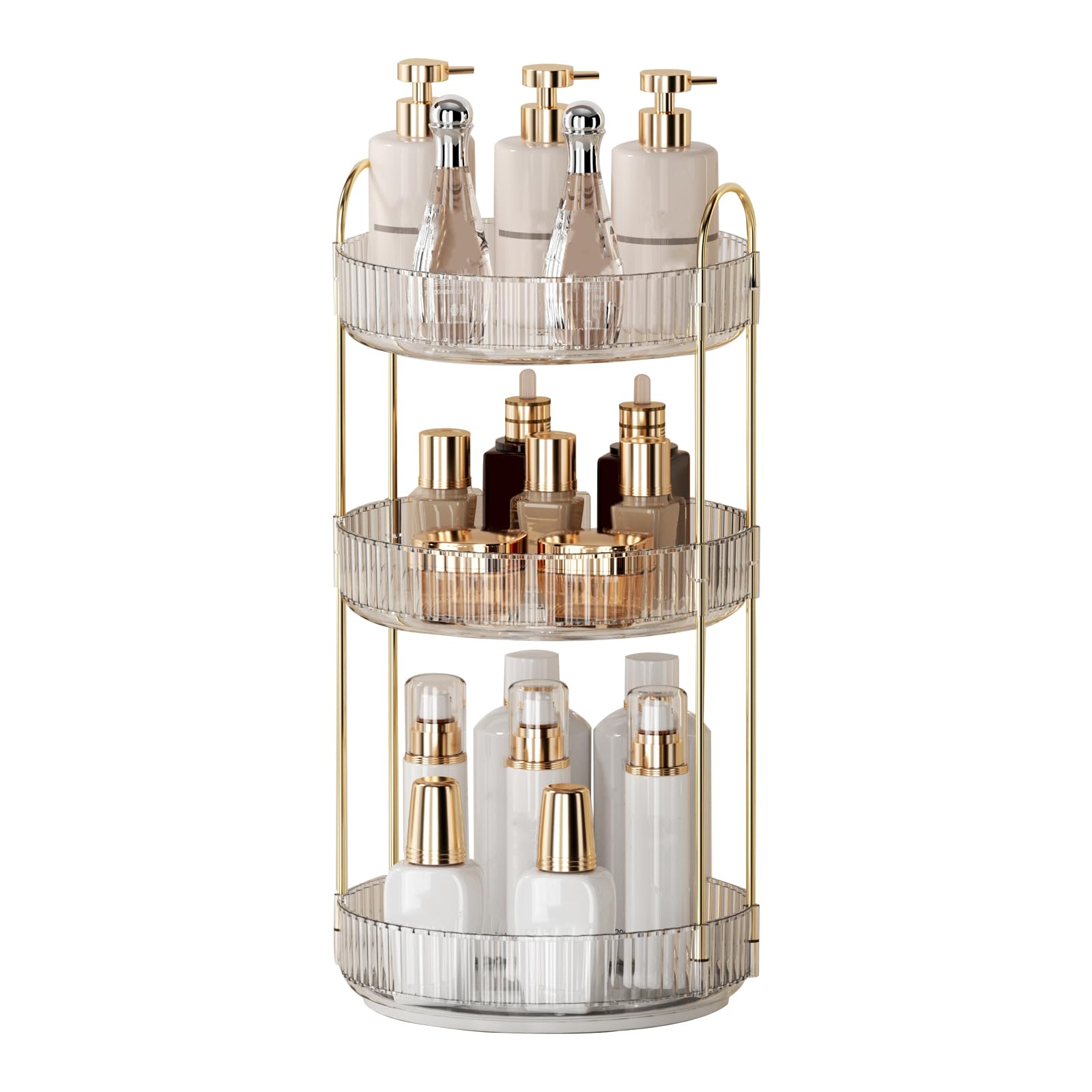 360° Rotating Makeup Organizer for Vanity - 3 Tier Perfume Organizer with Large Capacity - Skincare Organizer for Bathroom Counter - Space-Saving Cosmetic Storage for Dresser Countertop (Clear)