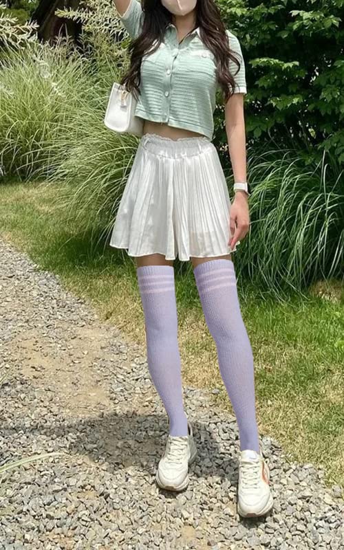 Image of Abodhu Womens Thigh High Socks, Over Knee Socks for Women, Striped Knit Long Tall Stockings, Cosplay Casual Socks