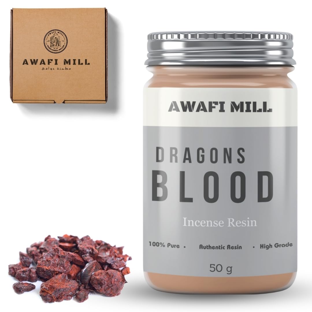 Awafi Mill Dragon's Blood Incense Resin - Pure and Natural Aromatic Solid Crystals (Bottle of 50 gram / 1.7 Oz)
