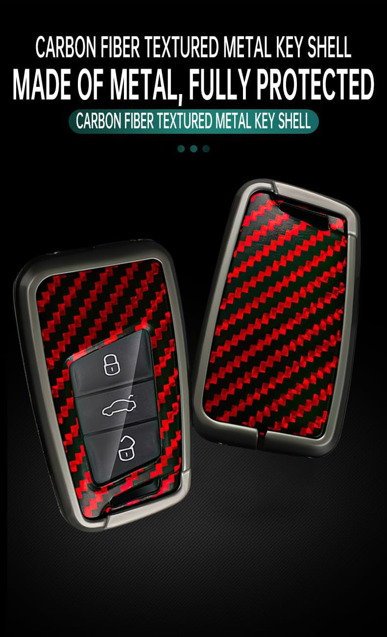 ontto Carbon Pattern Key Fob Cover with Keychain Fit for VW Key Remote,Metal Key Case Fit for Volkswagen Arteon Atlas Golf Alltrack Jetta Passat Taos SEL Keyless Smart Remote Red image 3
