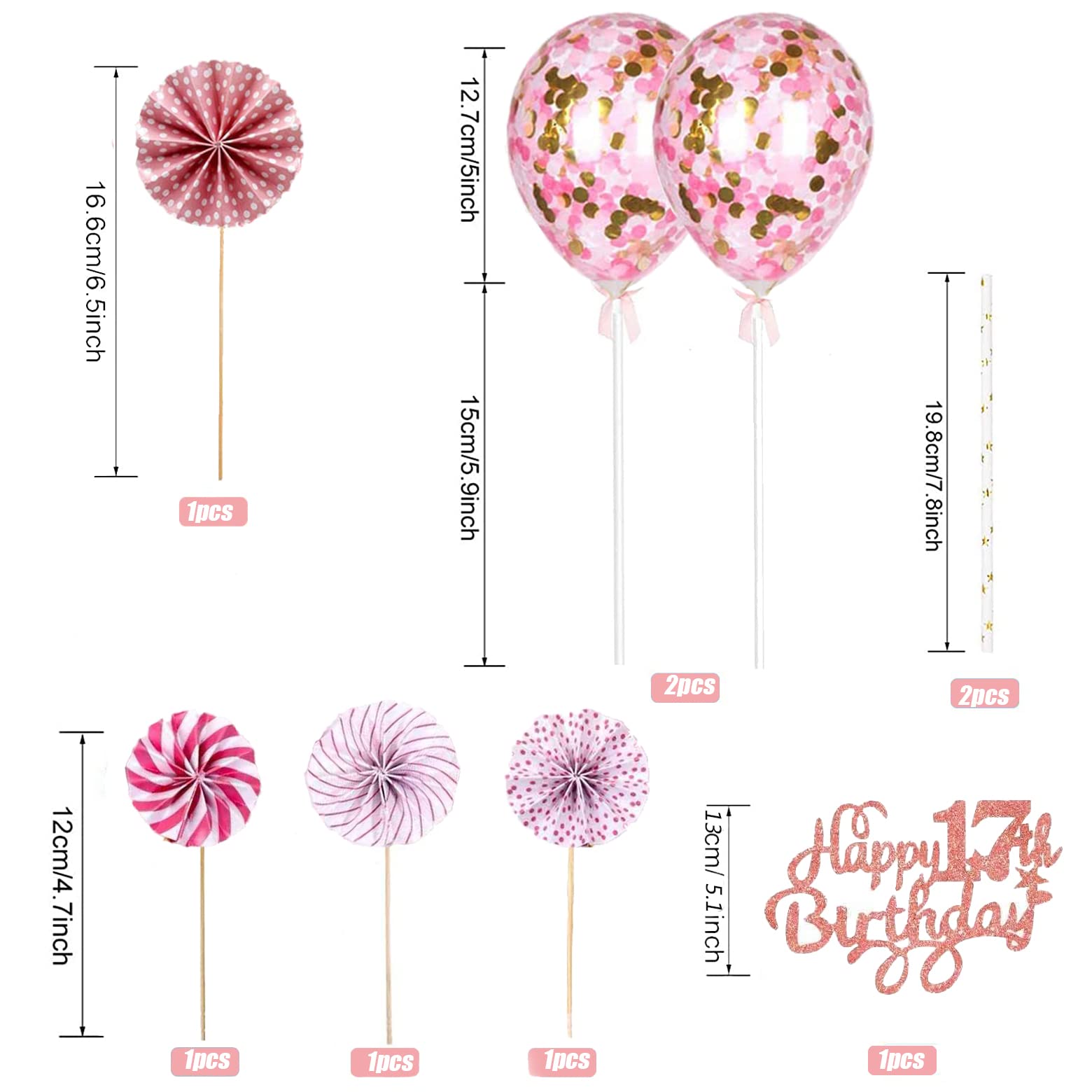 Happy Birthday Taartdecoratie voor Meisjes en Jongens - Hello 17, Roségoud Taarttopper, Glitter, 17e Verjaardag
