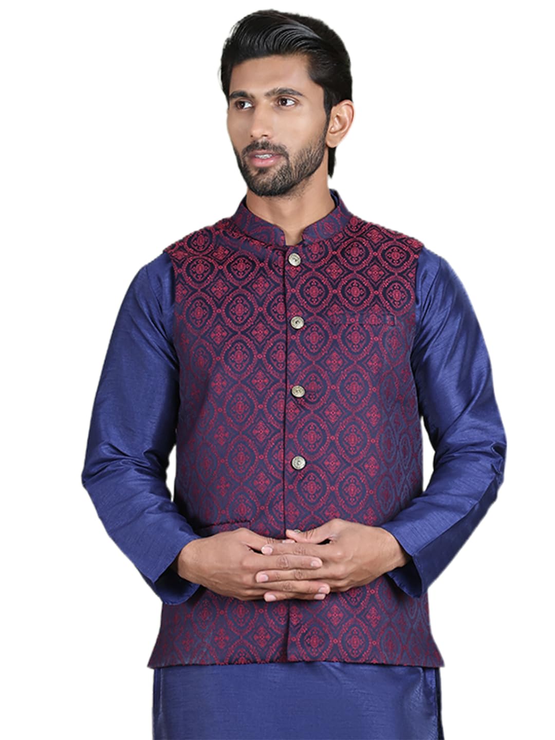 jompers Maroon Woven Design Nehru Jacket (Maroon, M)-picture-27